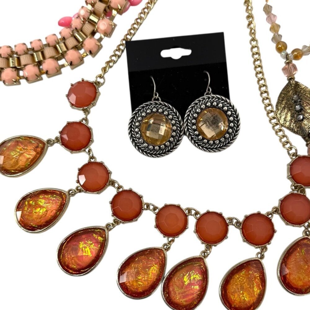 Jewelry Mixed Lot Wearable Earrings Necklace Bracelet Orange Pink Tone Boho - Picture 3 of 16